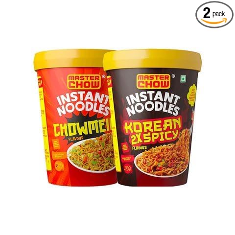 Instant Cup Noodles - Chowmein and Korean Noodles | Healthy Whole Wheat Cup Noodles - Pack of 2-100g Each