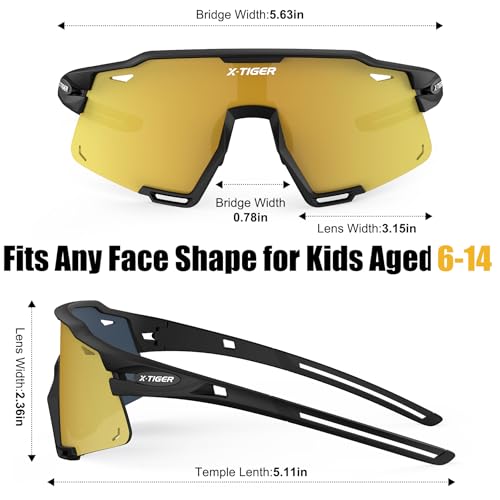 Image of X-TIGER Polarized Kids Sunglasses Youth Baseball Sunglasses UV400 Boys Girls Sports Sun Glasses for Softball Cycling Scooter