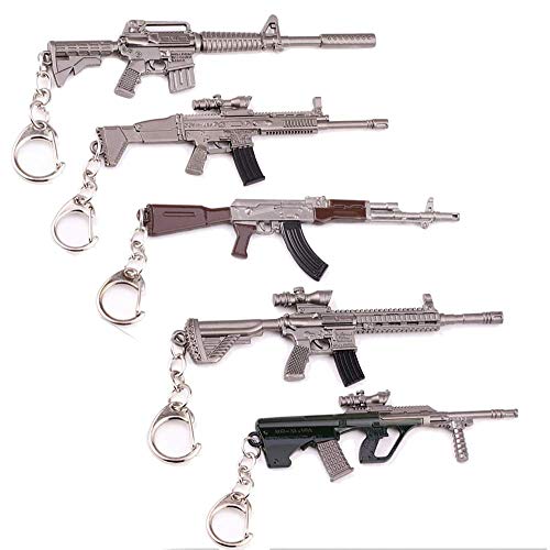 Arms Gun Keychain, Game Keychains Accessories Weapons Gun Sniper Rifle Toy Metal 3D Model Keyrings Gift [M16A4 Scar-L AKM M416 AUG]