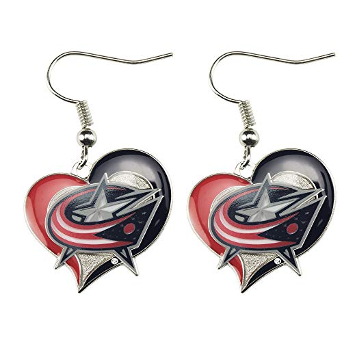 NHL Columbus Blue Jackets Swirl Heart Earrings
