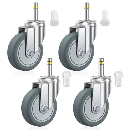 HOLKIE Juego de 4 Ruedas giratorias con Vástago de 75mm, 11x35mm (diámetro de vástago de 11mm, longitud de vástago de 35mm), Ruedas con capacidad de 300 kg, de goma TPR