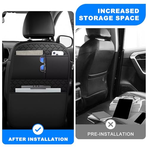 Image of Back Seat Protector 2 Pack Fit for Subaru Outback Car Kick Mats for Kids Upgraded Version with Storage Organizer Waterproof Dirt Proof Faux Leather Auto Accessories (Black)