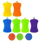 Silicone Dish Sponges 9 Pcs Reusable Food Grade Silicon Scrubbers for Kitchen Cleaning, Flexible, Durable Multi-Purpose Sponge Kitchen Gadget for Dishes, Pots, Pans, Cookware, and Countertops