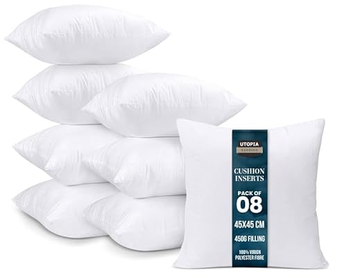 Utopia Bedding Cushion Inner Pads Cushion Stuffer Inserts, Hollowfibre Throw Pillows (White) (8, White, 45x45 cm)