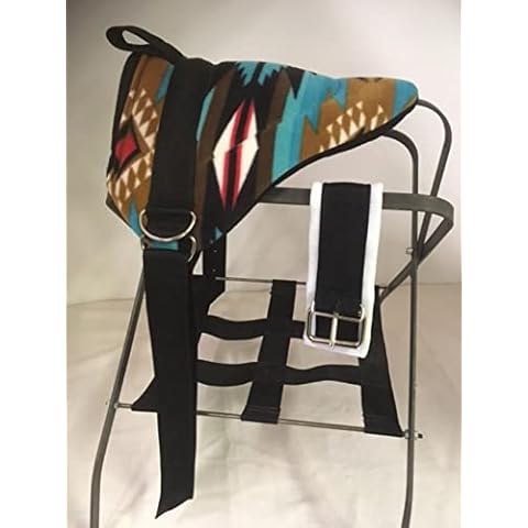 Party Ponies Miniature Horse/SM Pony Bareback Saddle with Stirrups - Turquoise SW - 15" Double Buckle Felt Cinch Upgrade Special Cover