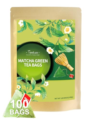 TeeLux Matcha Green Tea Bags, Classic Premium Japanese Matcha + Sencha Green Tea, Super Antioxidant, Zero Calories, Caffeinated, 100 Count
