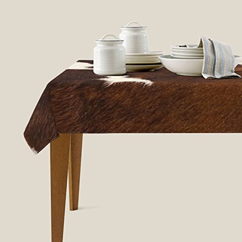 Opmlisir Cowhide Rectangle Tablecloth,Real Brown White Cow Hide Close Long Table Cloth Washable Table Cover For Kitchen Dining,Birthday Party,Holiday,Christmas,Buffet 54"X 72" #TOP6
