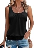 Micticsi Womens Banded Bottom Scoop Neck Tank Tops Pleated Loose Fit Sleeveless Tops Summer Outfits Black Medium