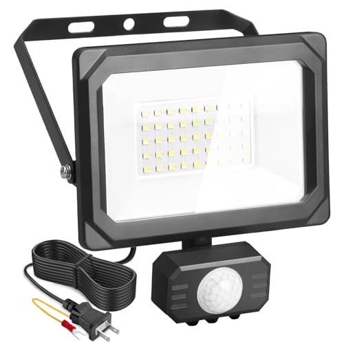 Akitoe LED投光器 センサーライト 人感ライト 30W 節電 2Pプラグ付き コンセント式 AC100V 3Mコード 屋内/屋外用 IP65 120度照射角度 防雨 高輝度 省エネ 庭 駐車場 玄関灯 廊下 町内の防犯 PSE認証済