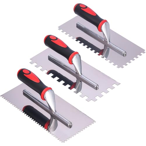 Stainless Steel Square Notched Trowel Set - 3 Piece Kit (5/32