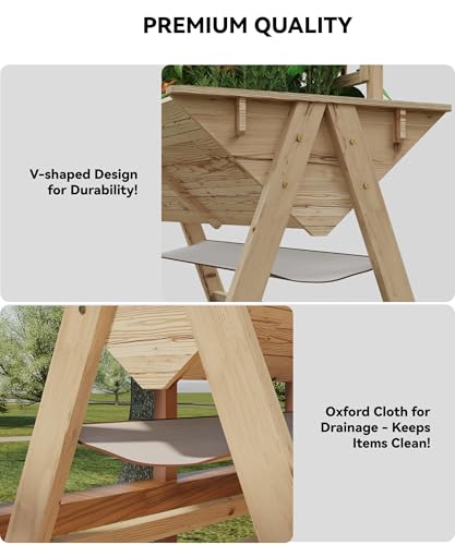 52x30x54In Elevated Garden Bed with Legs, Tall Wooden Planter Box with Climbing Trellis, Outdoor Standing Raised Bed for Vegetables, Flowers, and Herbs-Natural