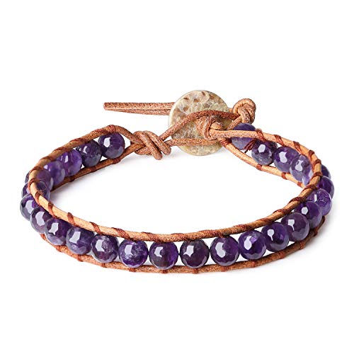 Preisvergleich Produktbild coai Unisex Geschenkideen Glücksarmband Verstellbares Echteres Lederarmband mit Mehrfasen Amethyst
