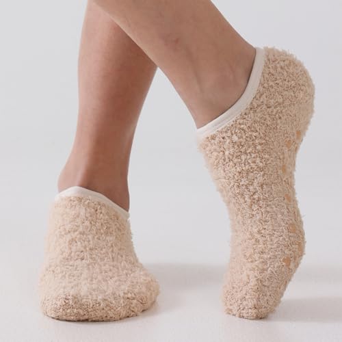 Image of 3Pairs Ankle Socks Low cut Pom Pom Fluffy Fuzzy Warm Winter Plush Slipper Socks For Women