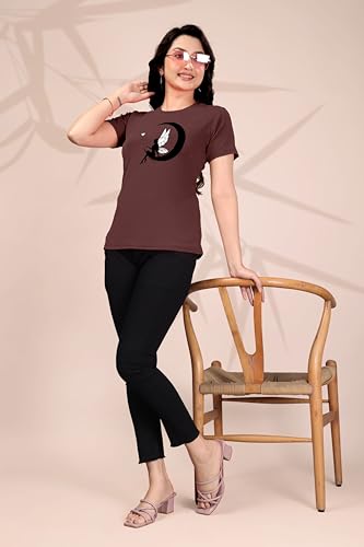 Image of Women Round Neck Printed Cotton Blend Regular Fit T-Shirt