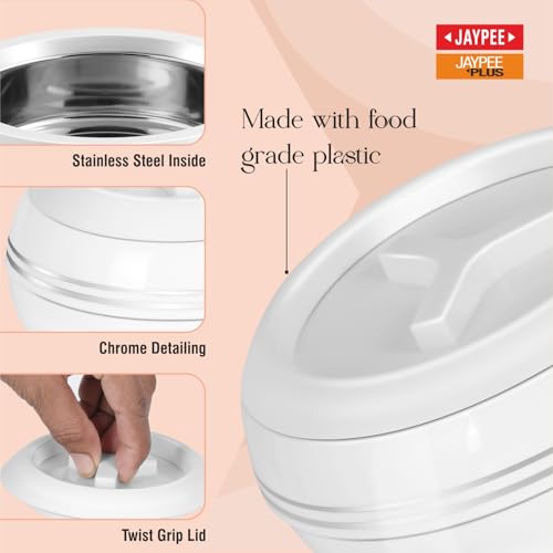 Image of JAYPEE Teen Bhoj Inner Stainless Steel Casserole Set of 3|Lockable Lid|BPA Free|Roti Box|Easy to Carry|Food Grade| Rust Free Casserole for roti 1200,1500,2500 ml| Best for Gifting Purpose,Super White