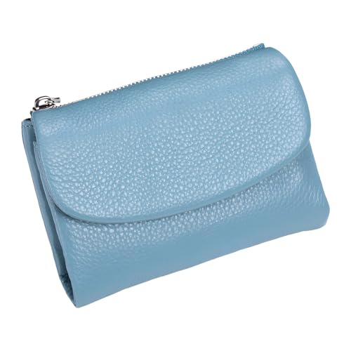 Unisex Pebble Leather Wallet, 5.3In Genuine Leather Purse, RFID Blocking Anti-theft Brush Clutch Bags, Card, Coins, ID and Cash Organizer (Light Blue)