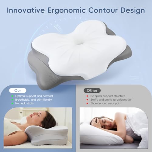 Cervical Neck Pillow, Ergonomic Memory Foam Pillows for Neck Pain Relief with Breathable Pillowcase, Adjustable Contour Neck Support Pillow for Side Back Stomach Sleepers, Odorless