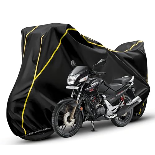 Image of Waterproof Bike Body Cover Compatible with Hero Xtream CBZ Dustproof Scratchproof - Motorcycle Cover for Two Wheeler, Outdoor Full Cover with UV, Duty, Rain Protection (Black & Yellow) R1