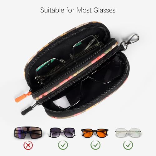 Image of Double Eyeglasses Case Soft Portable Zipper Sunglasses Pouch with Keychain Clip for Men Women