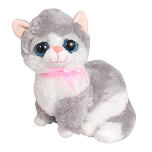 Image of Tickles Grey Cute Little Kitten Glitter Eye Soft Toy Soft Stuffed Plush Animal Toy for Kids (Color:Grey & White Size: 28 cm)