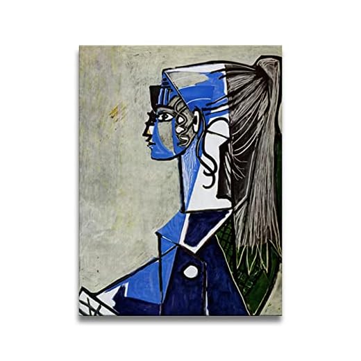 Portr盲tt av kvinnor i gr枚n stol av Picasso Replika Canvasm氓lning Affischtryck Abstrakt v盲ggkonstbild Heminredning 50x70 cm Innerram