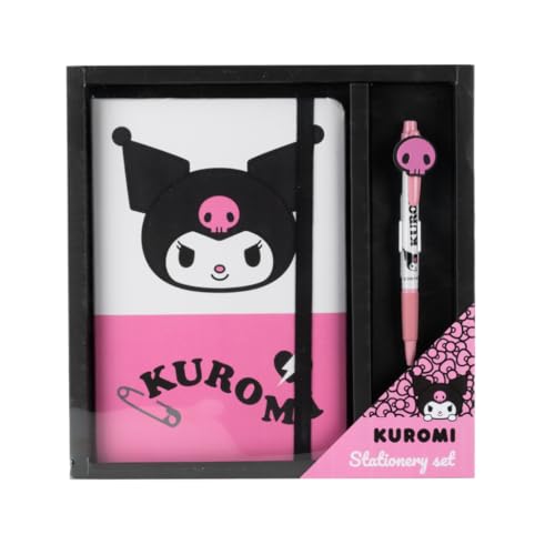 Cerdà Hello Kitty Set de papeterie - Carnet - Stylo à bille - Motif Kuromi - Noir et rose