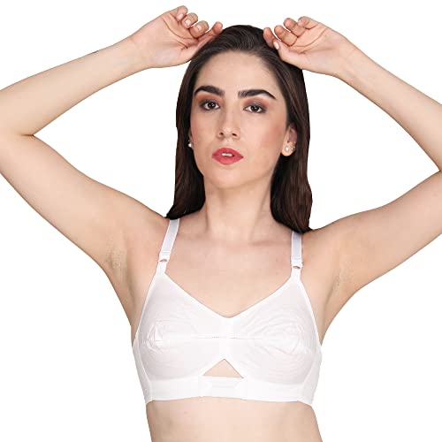 Image of Women Non Padded Bra - Made of Pure Cotton Full Coverage Non Wired Seamless Pushup Soft Cup for T-Shirt Saree Dress Sports Garment for Daily Use Everyday White