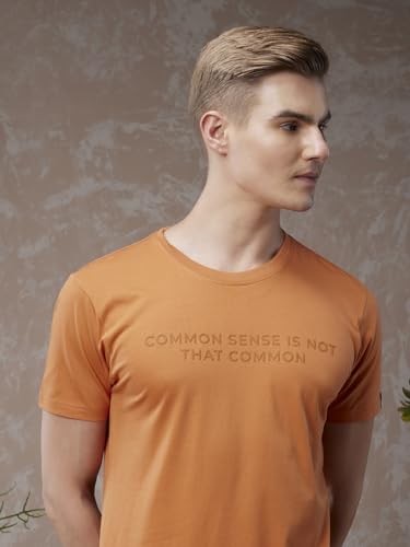 Image of Bewakoof Men's Typography Regular Fit Half Sleeve Round Neck T-Shirt American Pima | | Lightweight | Multipurpose