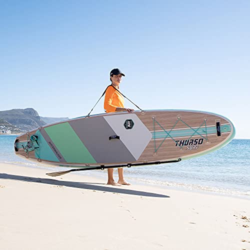 Thurso Surf Inflatable Stand Up Paddle Board All-Around Sup Waterwalker 126 10'6×31''×6'' Deluxe Package | Carbon Shaft Paddle | Roller Backpack | Dual Chamber Pump | Coiled Leash (Turquoise) #TOP4