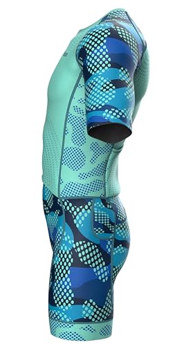 Wixen Men’s Aero Triathlon Suit – Quick Dry, Breathable Men Tri Suit with Rear Pockets Skinsuit for Swim Bike Run -Blue Camo-M