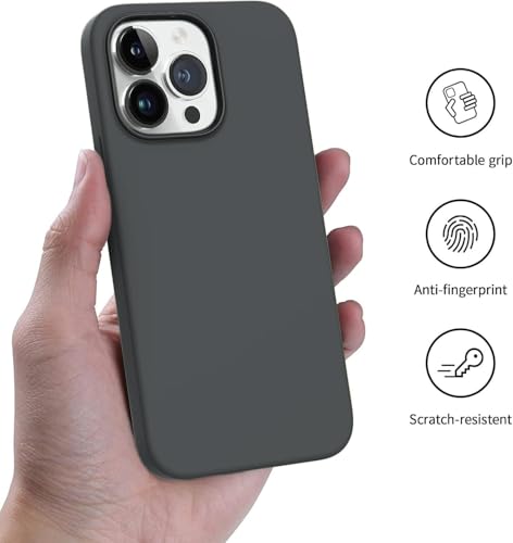 Image of Elzzi Compatible with iPhone 14 PRO MAX Case, Liquid Silicone Case, Full Body Protective Cover, Shockproof, Slim Phone Case, Anti-Scratch Soft Microfiber Lining, 6.1 inch - (Grey)