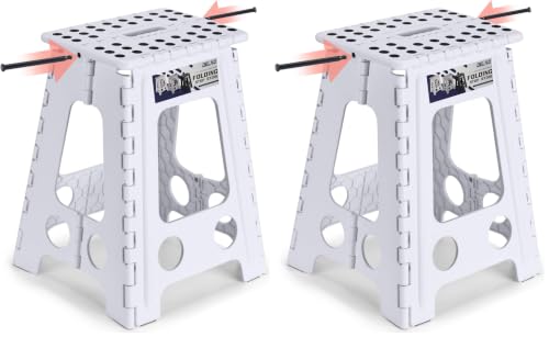 Image of Delxo Folding Step Stool 17.5 Inch White Step Stools for Kids Foldable,Portable Collapsible Step Stool with Handle, Folding Stool for Kitchen Bathroom,Bedroom,Garden (Pack of 2)