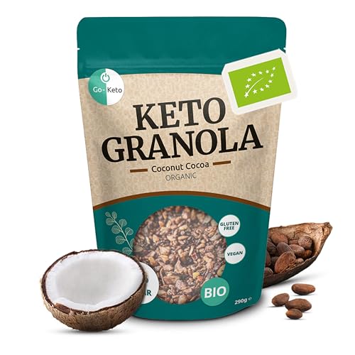Go-Keto BIO Keto Granola Coconut Cacao 290g – Low Carb Keto Müsli für ein leckeres Keto Frühstück, mit Kokoschips, Nüssen, Früchten, Leinsamen, Sonnenblumenkern & Kürbiskern, vegan, glutenfrei