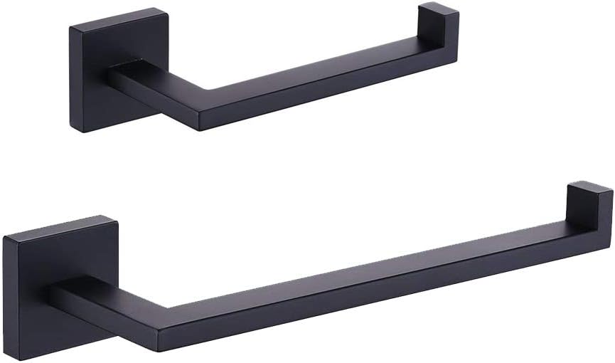 GERZWY SUS 304 Stainless Steel Bathroom Hardware Set Matte Black Towel Ring and Toilet Paper Holder Bath Hardware Accessories Sets Wall Mounted IG1856-2BK