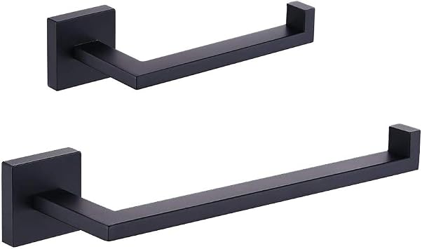 GERZWY SUS 304 مجموعة أجهزة الحمام الفولاذ المقاوم للصدأ Matte Black Towel Ring and Toilet Paper Holder ملحقات أجهزة الحمام مجموعات مثبتة على الحائط IG1856-2BK