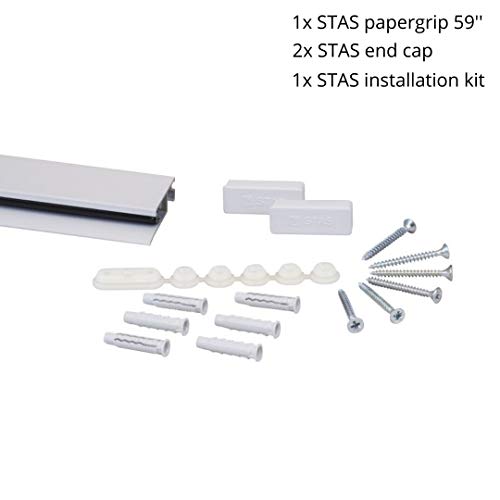 Stas Papergrip - Hanging Pictures Without Nails - Artwork Display - Paper/Magazine Holder For Wall - White Bulletin Bar 59 Inch (150Cm) - Photo Rail System – Kids Art Display For Wall #TOP1