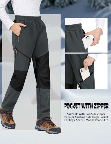 Image of Kids Winter Pants Fleece Lined Waterproof Boys Ski Pants Thermal Outdoor Softshell with Zipper Pockets