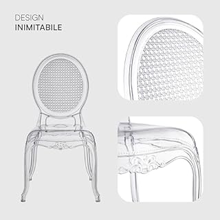 Baroni Home Set di 4 Sedie in Policarbonato Trasparente, Seduta Design Elegante Impilabile e Impermeabile da Soggiorno, Sala da Pranzo, Camera da Letto, 48X46X98, Vienna