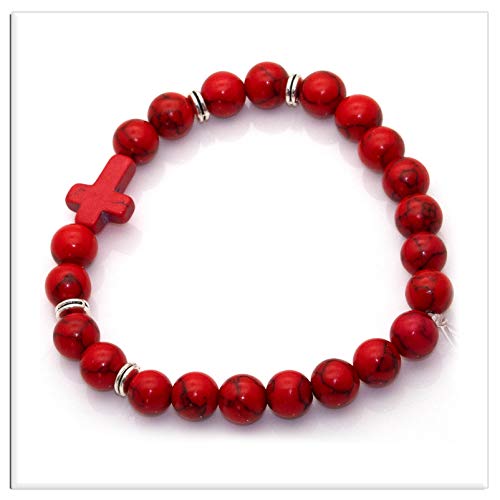 Image of Xusamss Fashion 8MM Matte Agate Beads Bracelet Cross Elastic Bracelet,7 1 /2 Wrist