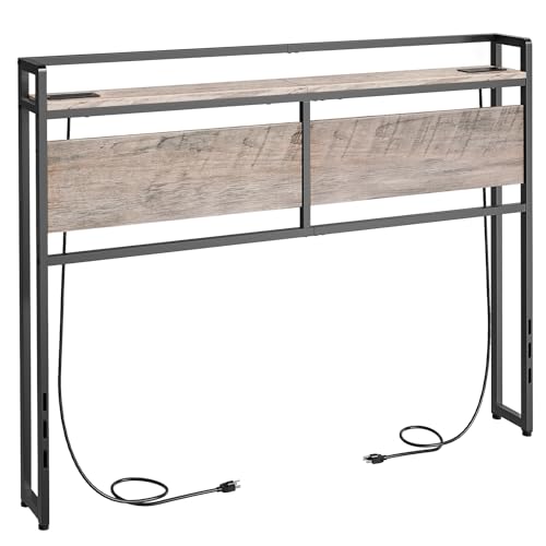Image of HOOBRO Full Size Headboard, Headboard with 2 Outlets and 4 USB Ports, Adjustable Height, Storage Rack, Sturdy and Stable, Easy Assembly, Greige and Black