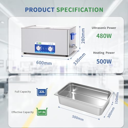 Image of DK SONIC Ultrasonic Cleaner,22L 480W Sonic Cleaner with Heater&Mechanical Timer,Ultrasonic Carburetor Cleaner for Cleaning Gun,Engine,Carburetors,Chains(Include Basket)