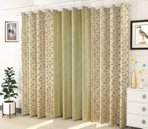 Image of Purav Light Jacquard Curtains Set of 3 Piece 7 Feet Long for Window & Living /Bedroom, Room Darkening Jute Polyester Weaved Parda, 3PC (Door - 7 Feet,Green)