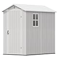 Devoko 4x6 FT Outdoor Storage Plastic Shed, Waterproof Resin Garden Shed with Lockable Door, Floor & Window, All-Weather Tool Shed for Backyard, Patio, Lawn, Poolside