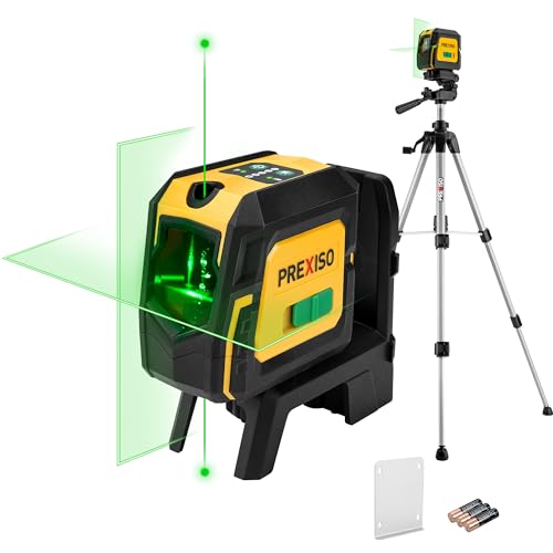 PREXISO Laser Level with Tripod & 2 Plumb Dots - 100 Ft Green Point Laser Level Self Leveling - Plumb Spot Alignment Cross Laser Line Tool for Construction, Ceiling, Floor Tile with Magnetic Base