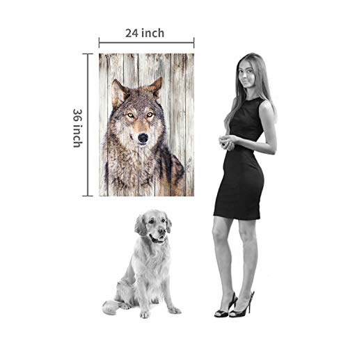 Gray Wolf Canvas Wall Art: Rustic Wooden Textured Background Wild Animal Artwork Wildlife Painting Picture Print For Living Room (24” X 36” X 1 Panel) #TOP5