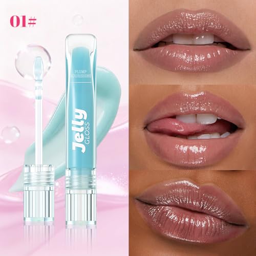 Image of WanTuoluo Jelly Lip Gloss, Soft Lip Tint, Instantly creates a Sheer Glass-like Shine, Cool Blue Red Rose Mocha Bean Chocolate Brown Colors, Smoothing, Moisturizing, Plump and Hydrated (B01)