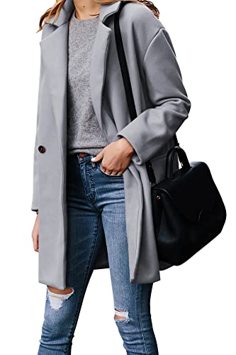 Fshaoes Women's Wool Blend Pea Coats Jackets Notched Lapel Single Breasted Overcoats Mid Length Casual Outerwear #TOP10