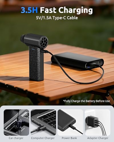 Hifound X113 Elektrischer Luftgebläse, 110.000 U/min, Hochleistungsmotor, 120 W, wiederaufladbar, 2 × 2500 mAh, 3 einstellbare Geschwindigkeiten, USB-C, für PC, Tastatur, Auto und Zuhause