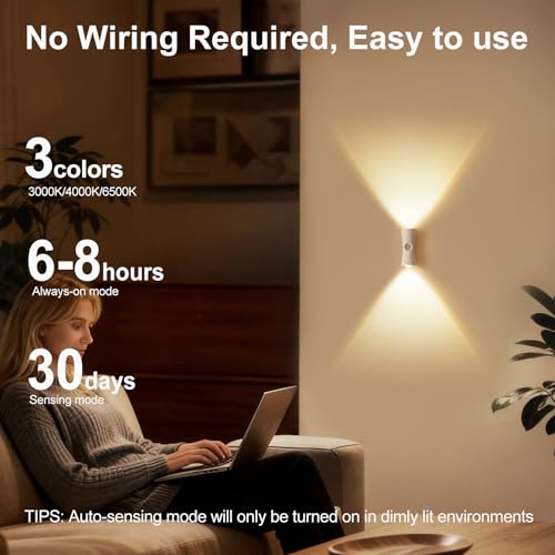 Aplique de pared LED recargable de madera con sensor de movimiento pack de 2 5