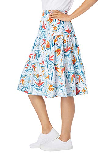 Woman Within Women's Plus Size Jersey Knit Tiered Skirt - 14/16, Black Multi Watercolor Tropicana #TOP3